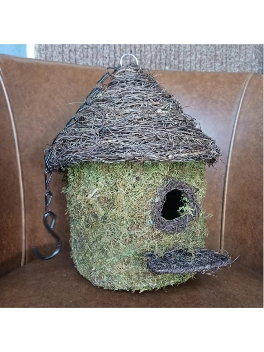 Super Moss Bungalow Woven Hanging Birdhouse On Chain 11x10 Cottage Core Whimsica